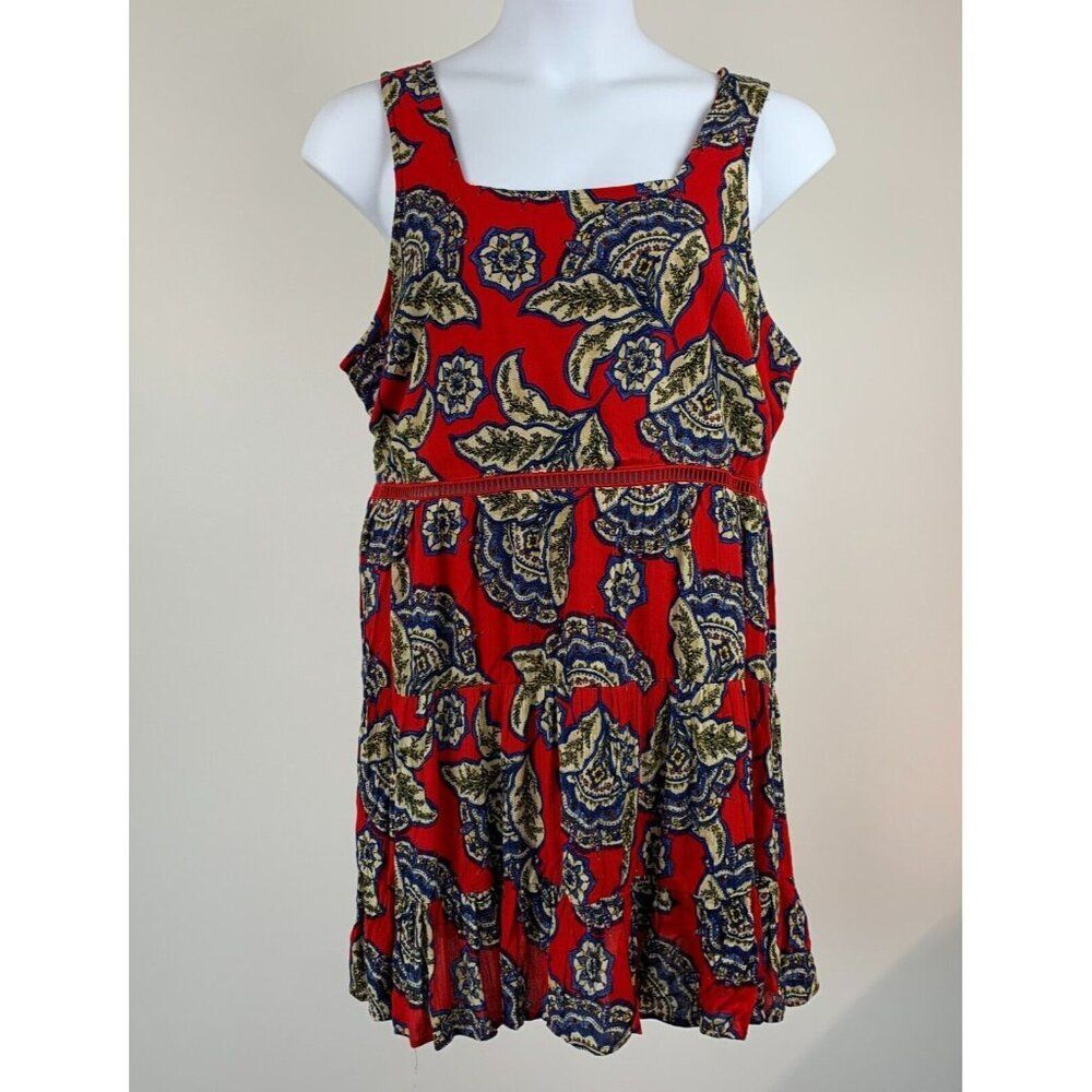 Maurices Dress sz 1X Plus Red Floral Skater Lined Crinkle Fabric New NWT